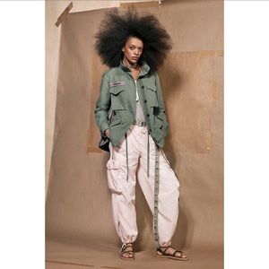 Zara SRPLS Cargo Pants High Waist Pink Pastel Button Fly Lyocell NWT New M